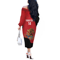 Custom Mexico Football Off The Shoulder Long Sleeve Dress Tu Puedes El Tricolor Red - Wonder Print Shop