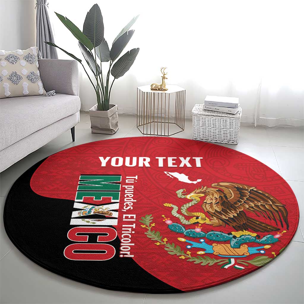 Custom Mexico Football Round Carpet Tu Puedes El Tricolor Red - Wonder Print Shop