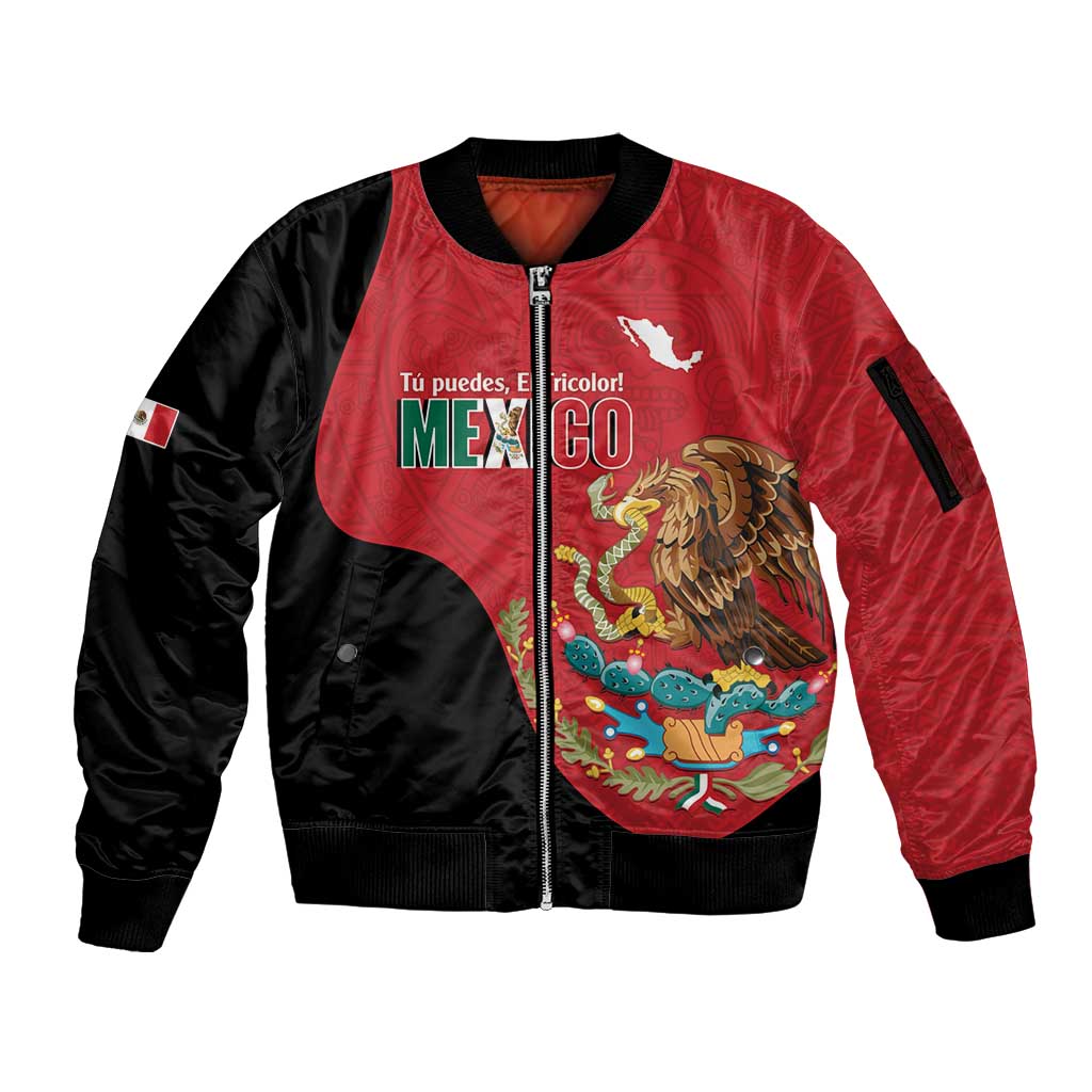 Custom Mexico Football Sleeve Zip Bomber Jacket Tu Puedes El Tricolor Red - Wonder Print Shop