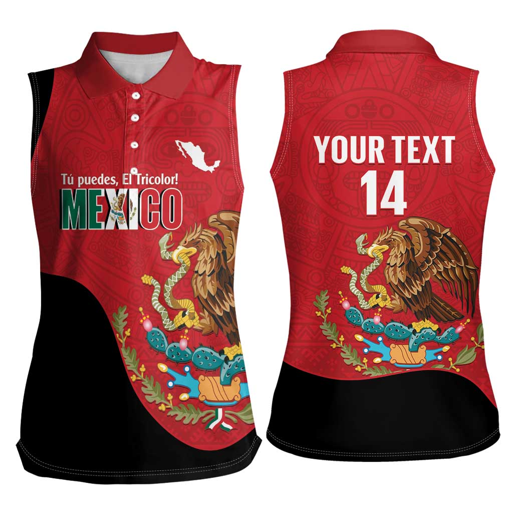 Custom Mexico Football Women Sleeveless Polo Shirt Tu Puedes El Tricolor Red - Wonder Print Shop