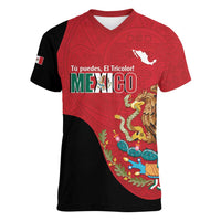 Custom Mexico Football Women V-Neck T-Shirt Tu Puedes El Tricolor Red - Wonder Print Shop