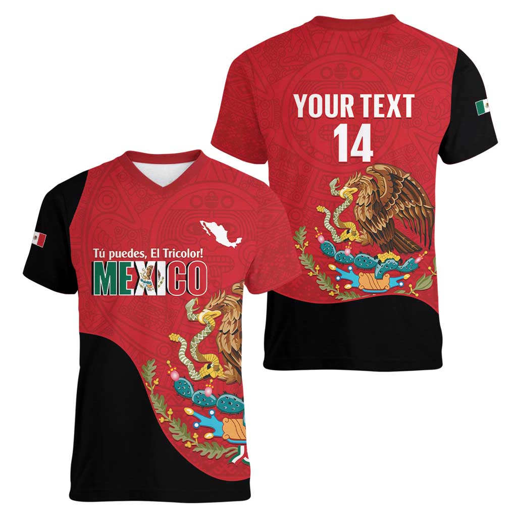Custom Mexico Football Women V-Neck T-Shirt Tu Puedes El Tricolor Red - Wonder Print Shop