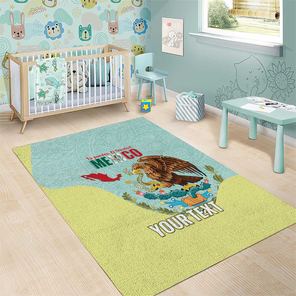 Custom Mexico Football Area Rug Tu Puedes El Tricolor Cyan - Wonder Print Shop