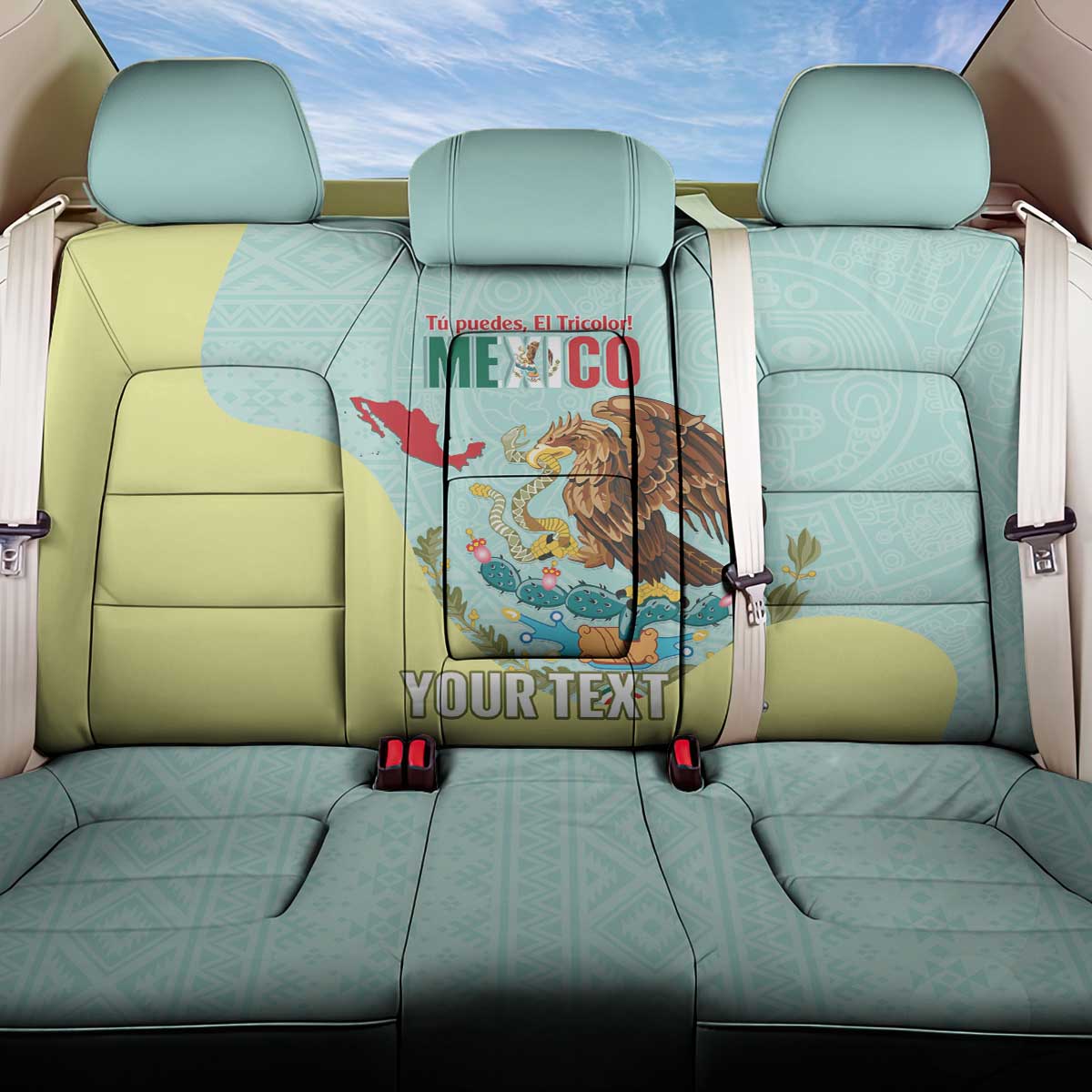 Custom Mexico Football Back Car Seat Cover Tu Puedes El Tricolor Cyan - Wonder Print Shop