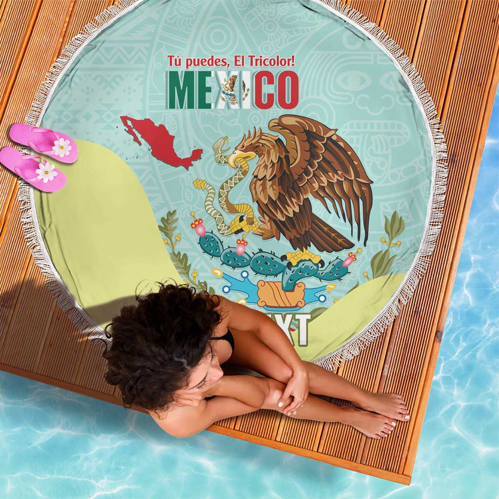 Custom Mexico Football Beach Blanket Tu Puedes El Tricolor Cyan - Wonder Print Shop