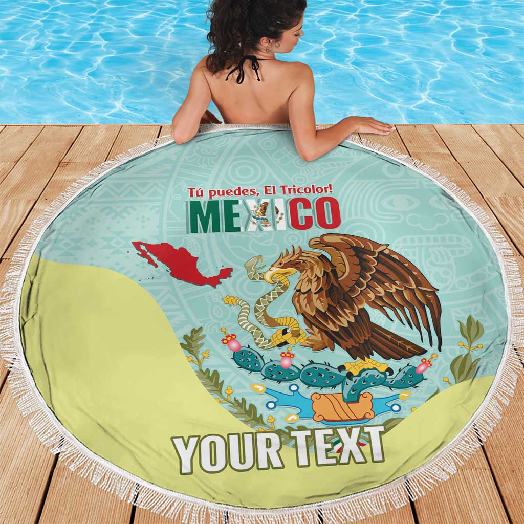 Custom Mexico Football Beach Blanket Tu Puedes El Tricolor Cyan - Wonder Print Shop
