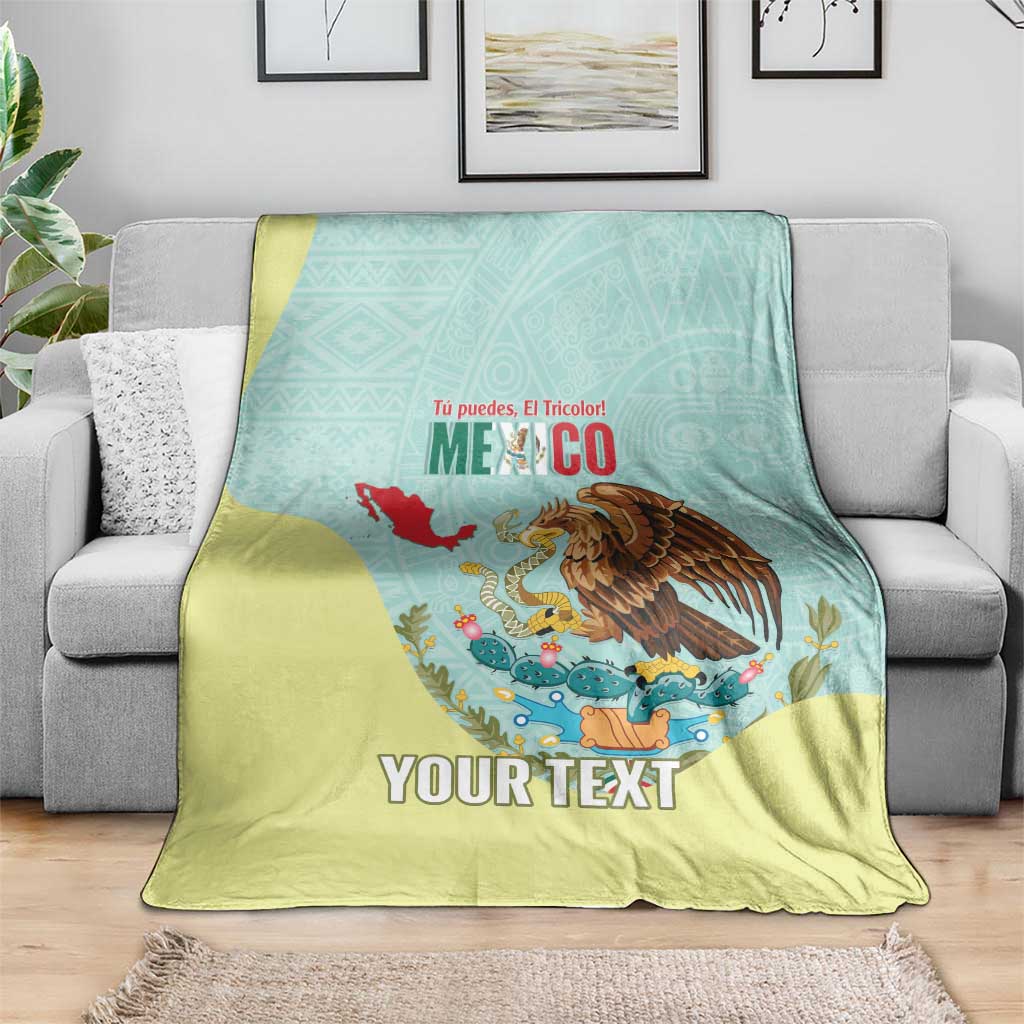 Custom Mexico Football Blanket Tu Puedes El Tricolor Cyan - Wonder Print Shop