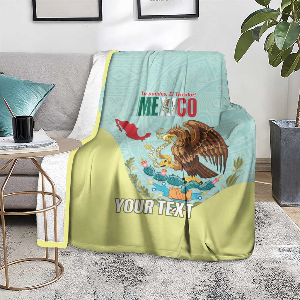 Custom Mexico Football Blanket Tu Puedes El Tricolor Cyan - Wonder Print Shop