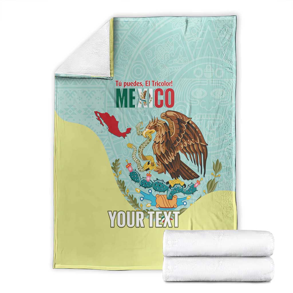 Custom Mexico Football Blanket Tu Puedes El Tricolor Cyan - Wonder Print Shop