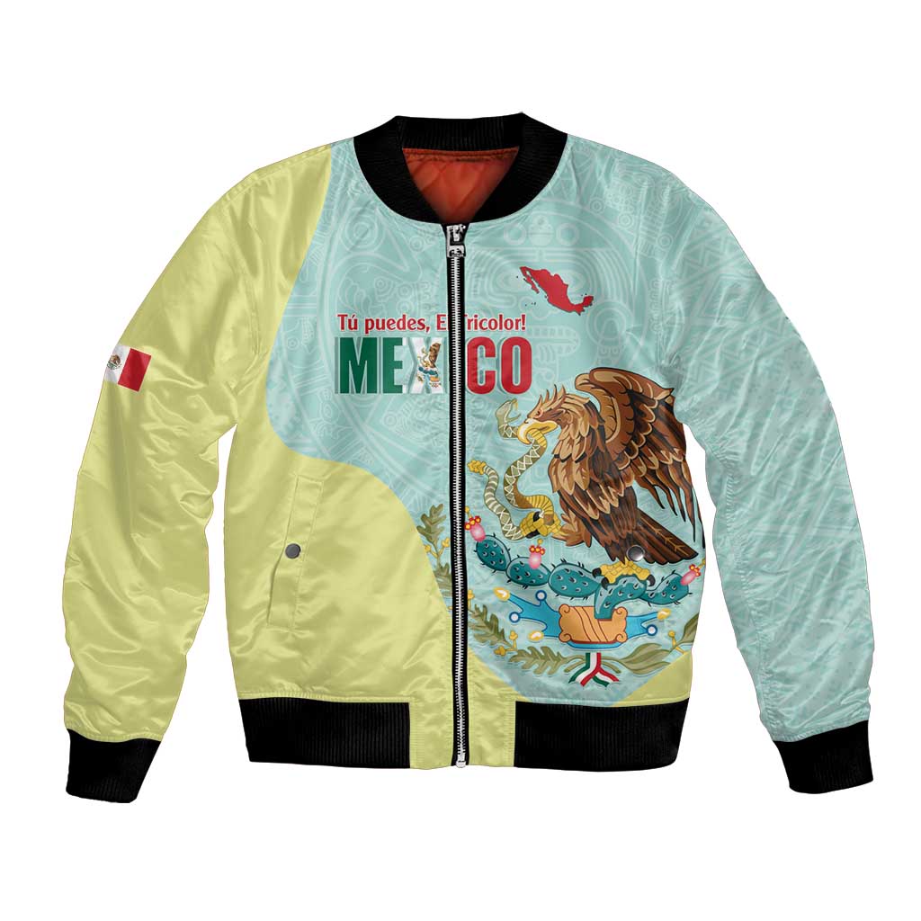 Custom Mexico Football Bomber Jacket Tu Puedes El Tricolor Cyan - Wonder Print Shop