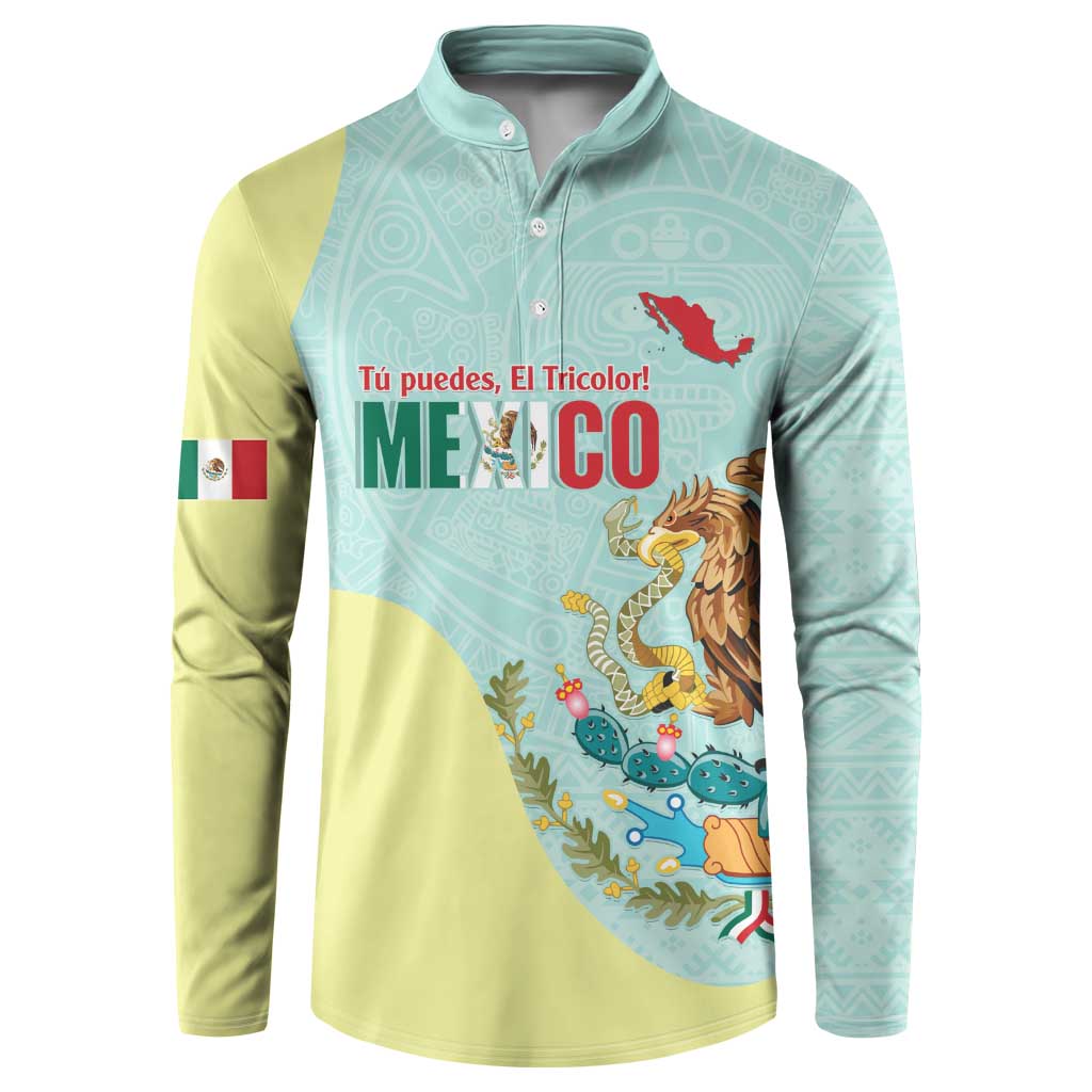 Custom Mexico Football Button Sweatshirt Tu Puedes El Tricolor Cyan - Wonder Print Shop
