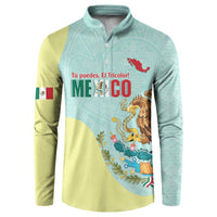 Custom Mexico Football Button Sweatshirt Tu Puedes El Tricolor Cyan - Wonder Print Shop