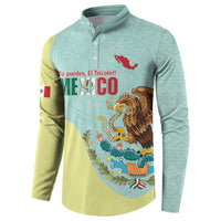 Custom Mexico Football Button Sweatshirt Tu Puedes El Tricolor Cyan - Wonder Print Shop
