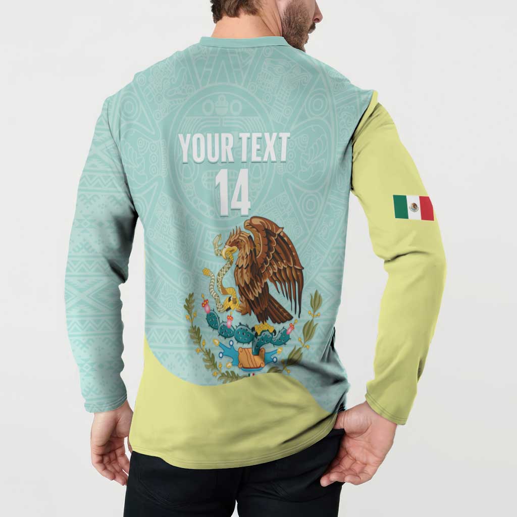 Custom Mexico Football Button Sweatshirt Tu Puedes El Tricolor Cyan - Wonder Print Shop