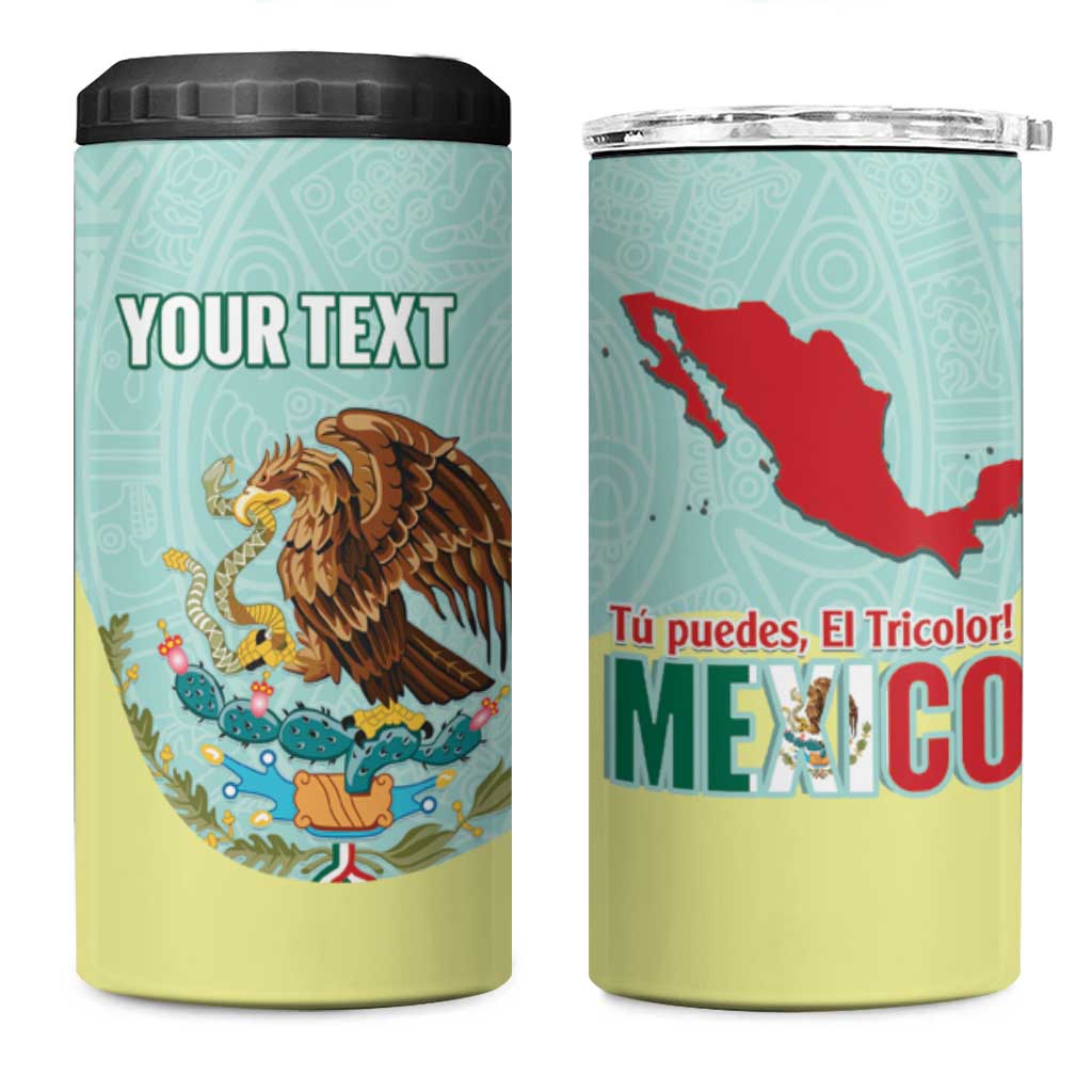 Custom Mexico Football 4 in 1 Can Cooler Tumbler Tu Puedes El Tricolor Cyan - Wonder Print Shop