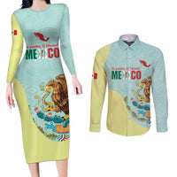 Custom Mexico Football Couples Matching Long Sleeve Bodycon Dress and Long Sleeve Button Shirt Tu Puedes El Tricolor Cyan - Wonder Print Shop