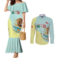 Custom Mexico Football Couples Matching Mermaid Dress and Long Sleeve Button Shirt Tu Puedes El Tricolor Cyan - Wonder Print Shop
