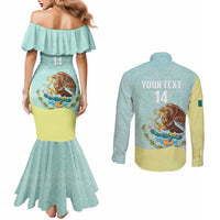 Custom Mexico Football Couples Matching Mermaid Dress and Long Sleeve Button Shirt Tu Puedes El Tricolor Cyan - Wonder Print Shop