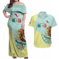 Custom Mexico Football Couples Matching Off Shoulder Maxi Dress and Hawaiian Shirt Tu Puedes El Tricolor Cyan - Wonder Print Shop