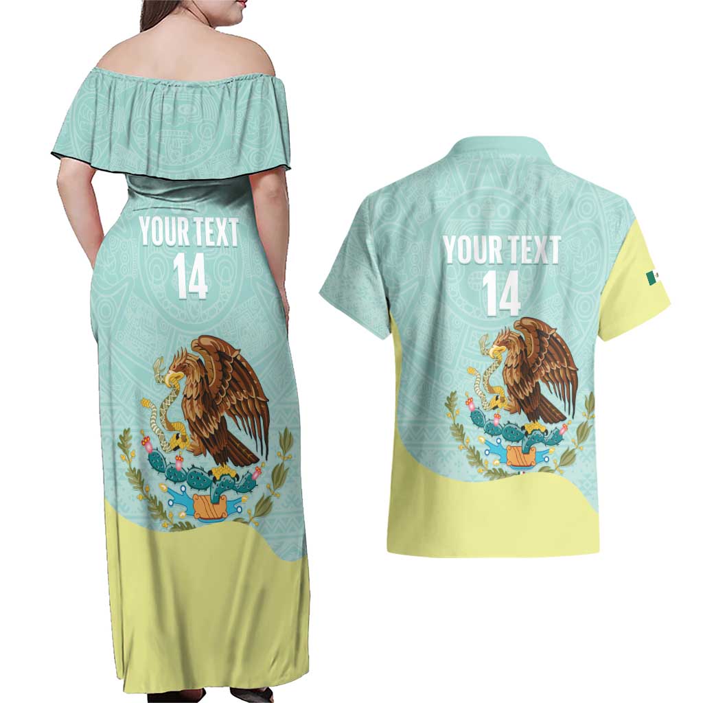 Custom Mexico Football Couples Matching Off Shoulder Maxi Dress and Hawaiian Shirt Tu Puedes El Tricolor Cyan - Wonder Print Shop