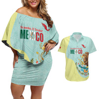 Custom Mexico Football Couples Matching Off Shoulder Short Dress and Hawaiian Shirt Tu Puedes El Tricolor Cyan - Wonder Print Shop