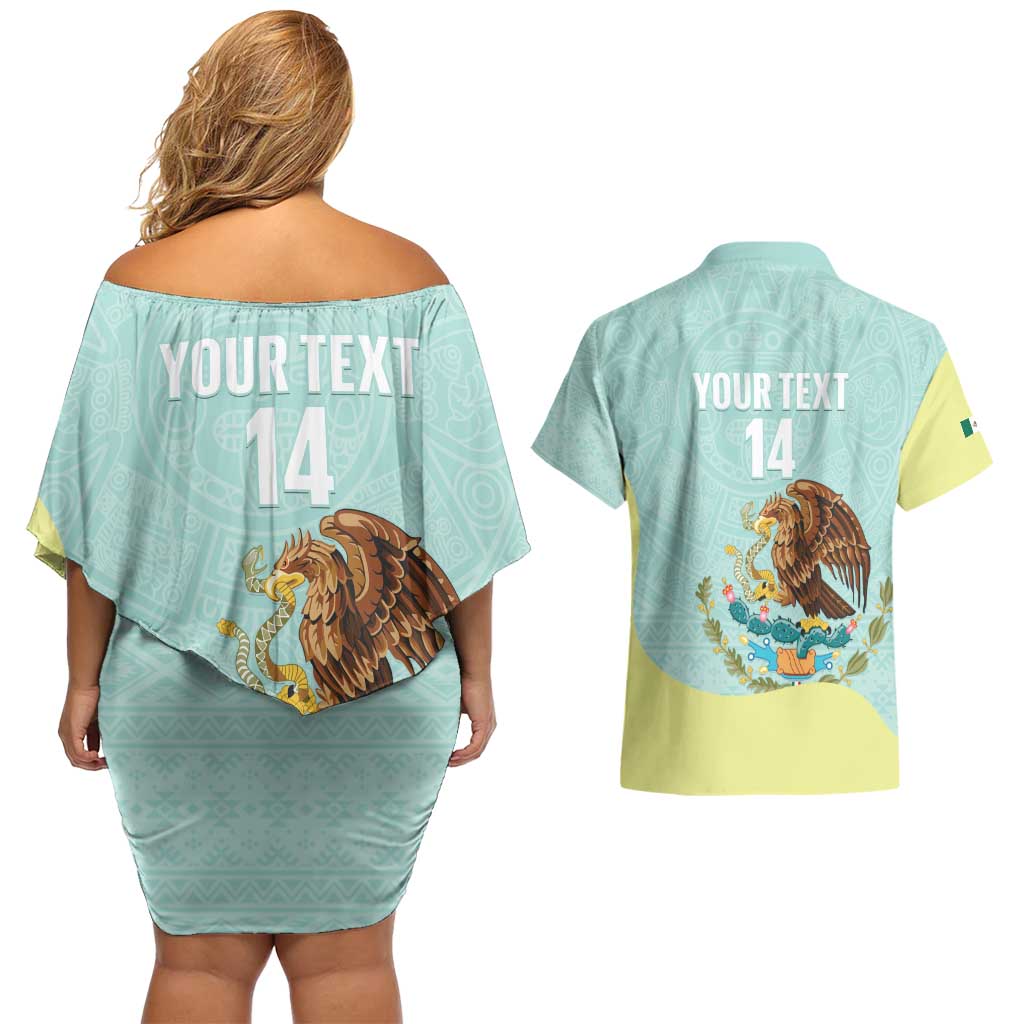 Custom Mexico Football Couples Matching Off Shoulder Short Dress and Hawaiian Shirt Tu Puedes El Tricolor Cyan - Wonder Print Shop