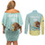 Custom Mexico Football Couples Matching Off Shoulder Short Dress and Long Sleeve Button Shirt Tu Puedes El Tricolor Cyan - Wonder Print Shop