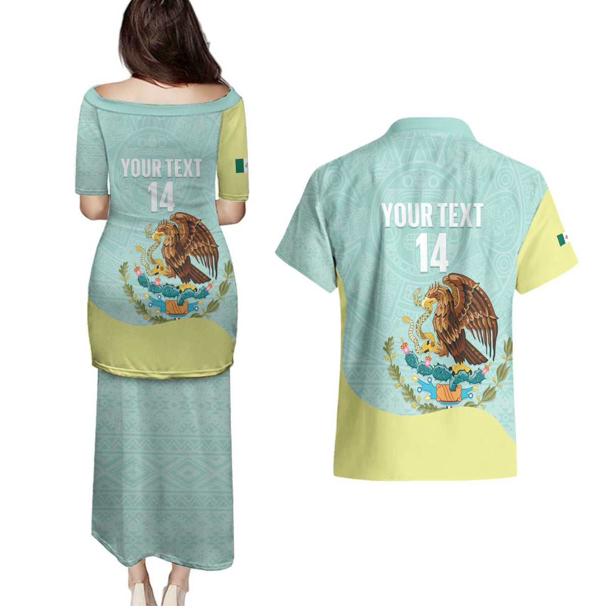 Custom Mexico Football Couples Matching Puletasi and Hawaiian Shirt Tu Puedes El Tricolor Cyan - Wonder Print Shop