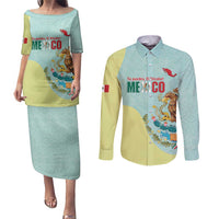 Custom Mexico Football Couples Matching Puletasi and Long Sleeve Button Shirt Tu Puedes El Tricolor Cyan - Wonder Print Shop