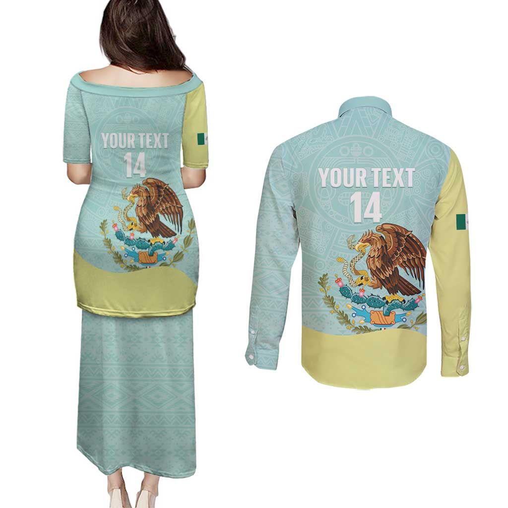 Custom Mexico Football Couples Matching Puletasi and Long Sleeve Button Shirt Tu Puedes El Tricolor Cyan - Wonder Print Shop