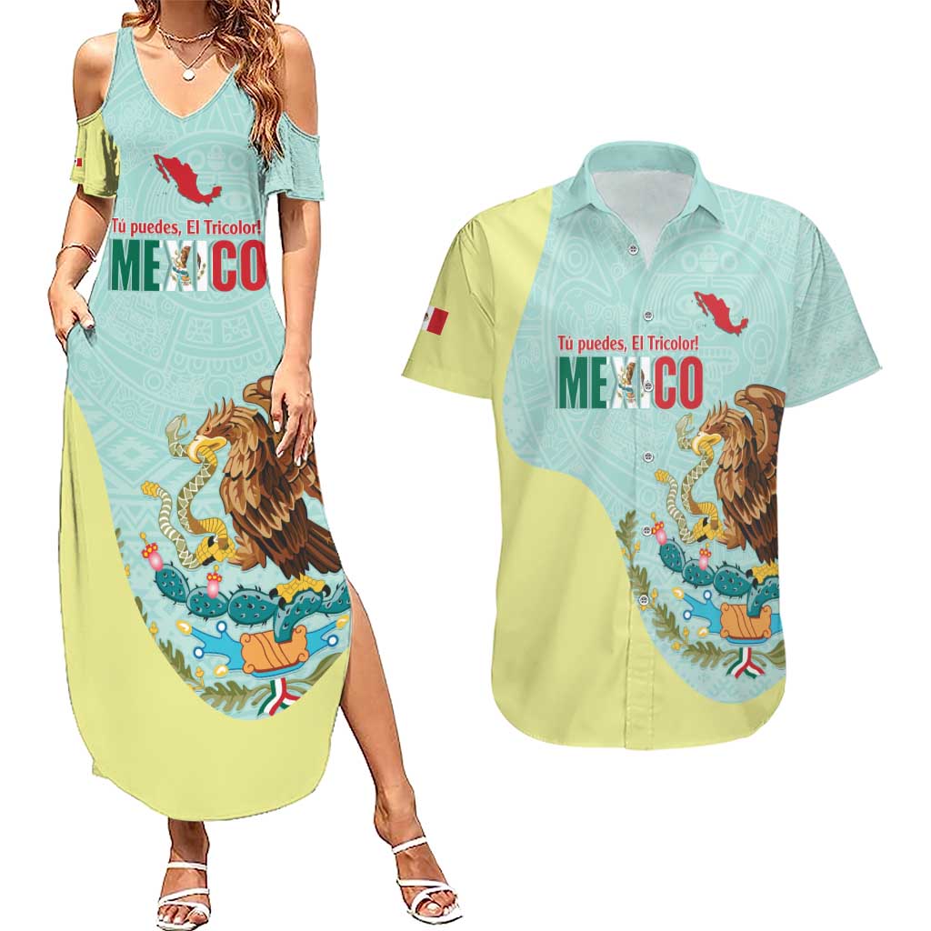 Custom Mexico Football Couples Matching Summer Maxi Dress and Hawaiian Shirt Tu Puedes El Tricolor Cyan - Wonder Print Shop