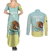 Custom Mexico Football Couples Matching Summer Maxi Dress and Long Sleeve Button Shirt Tu Puedes El Tricolor Cyan - Wonder Print Shop