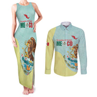 Custom Mexico Football Couples Matching Tank Maxi Dress and Long Sleeve Button Shirt Tu Puedes El Tricolor Cyan - Wonder Print Shop