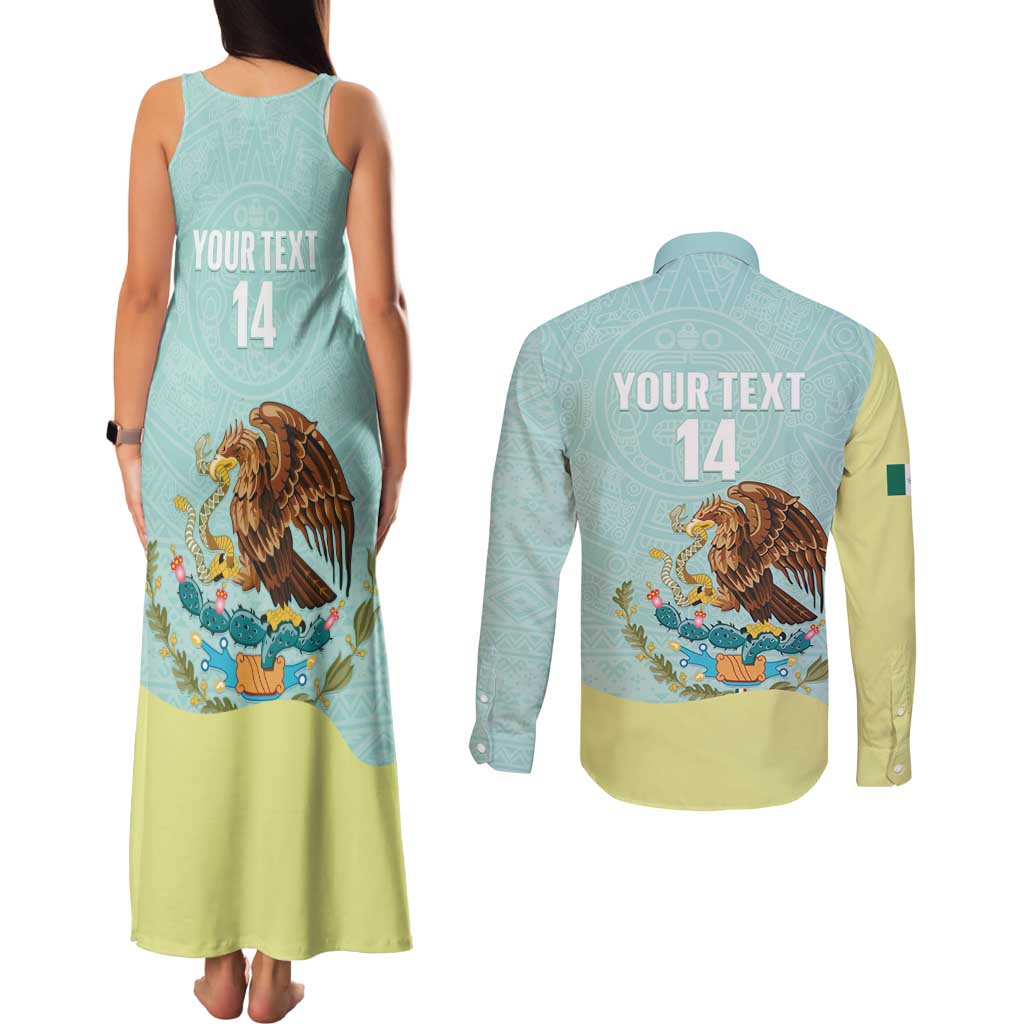 Custom Mexico Football Couples Matching Tank Maxi Dress and Long Sleeve Button Shirt Tu Puedes El Tricolor Cyan - Wonder Print Shop