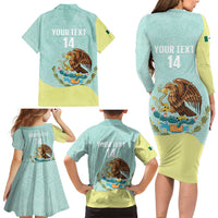 Custom Mexico Football Family Matching Long Sleeve Bodycon Dress and Hawaiian Shirt Tu Puedes El Tricolor Cyan - Wonder Print Shop