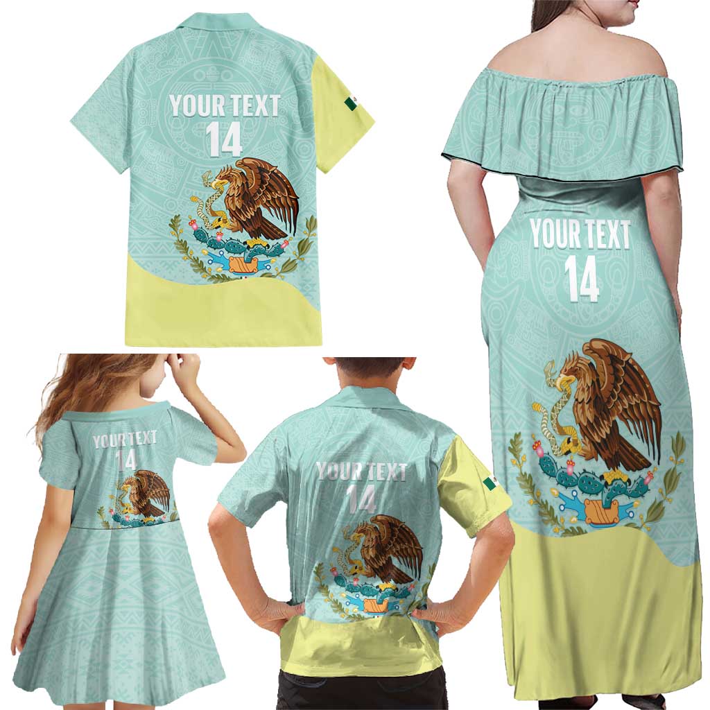 Custom Mexico Football Family Matching Off Shoulder Maxi Dress and Hawaiian Shirt Tu Puedes El Tricolor Cyan - Wonder Print Shop