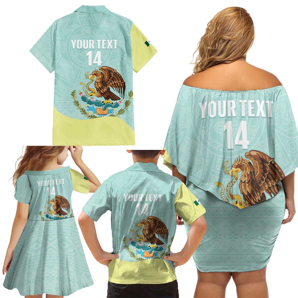 Custom Mexico Football Family Matching Off Shoulder Short Dress and Hawaiian Shirt Tu Puedes El Tricolor Cyan - Wonder Print Shop