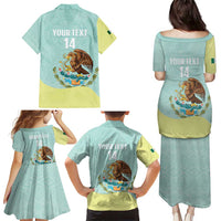 Custom Mexico Football Family Matching Puletasi and Hawaiian Shirt Tu Puedes El Tricolor Cyan - Wonder Print Shop