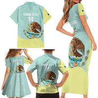 Custom Mexico Football Family Matching Short Sleeve Bodycon Dress and Hawaiian Shirt Tu Puedes El Tricolor Cyan - Wonder Print Shop