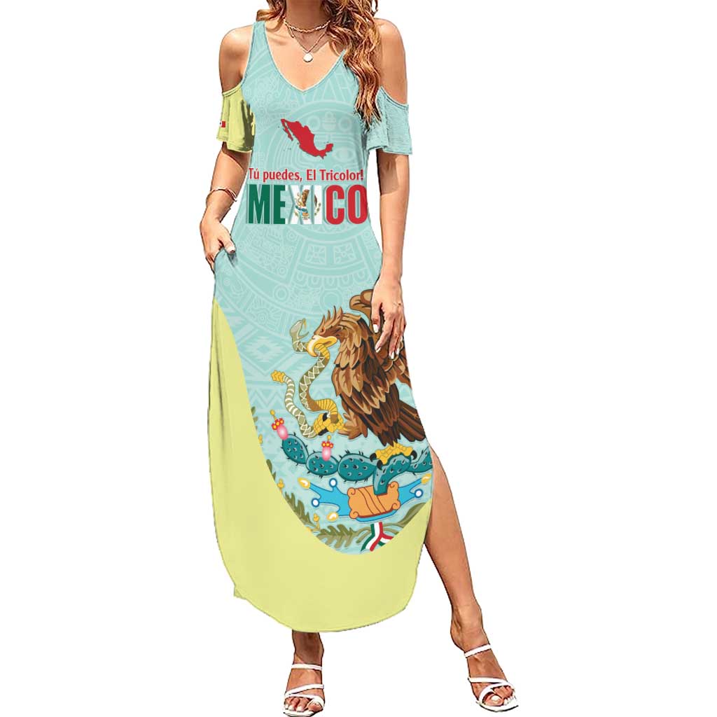 Custom Mexico Football Family Matching Summer Maxi Dress and Hawaiian Shirt Tu Puedes El Tricolor Cyan - Wonder Print Shop