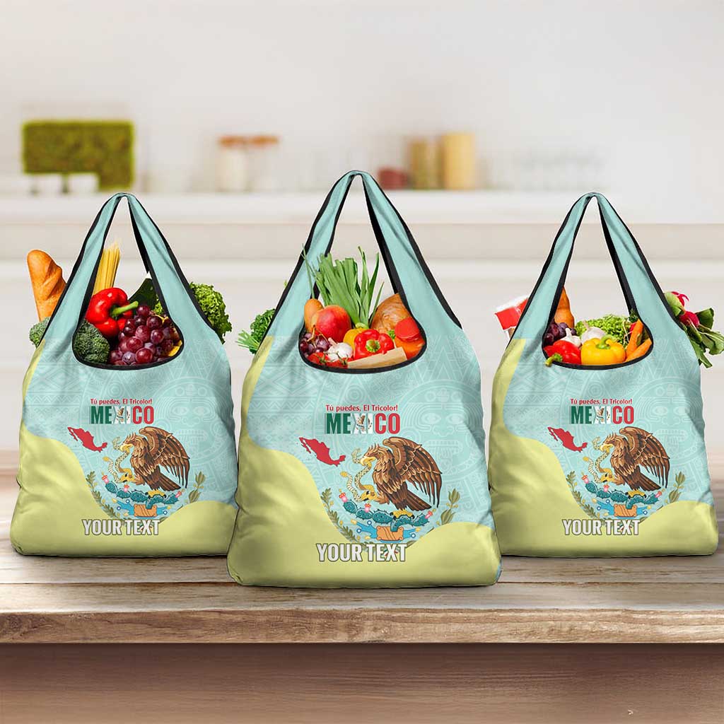 Custom Mexico Football Grocery Bag Tu Puedes El Tricolor Cyan - Wonder Print Shop