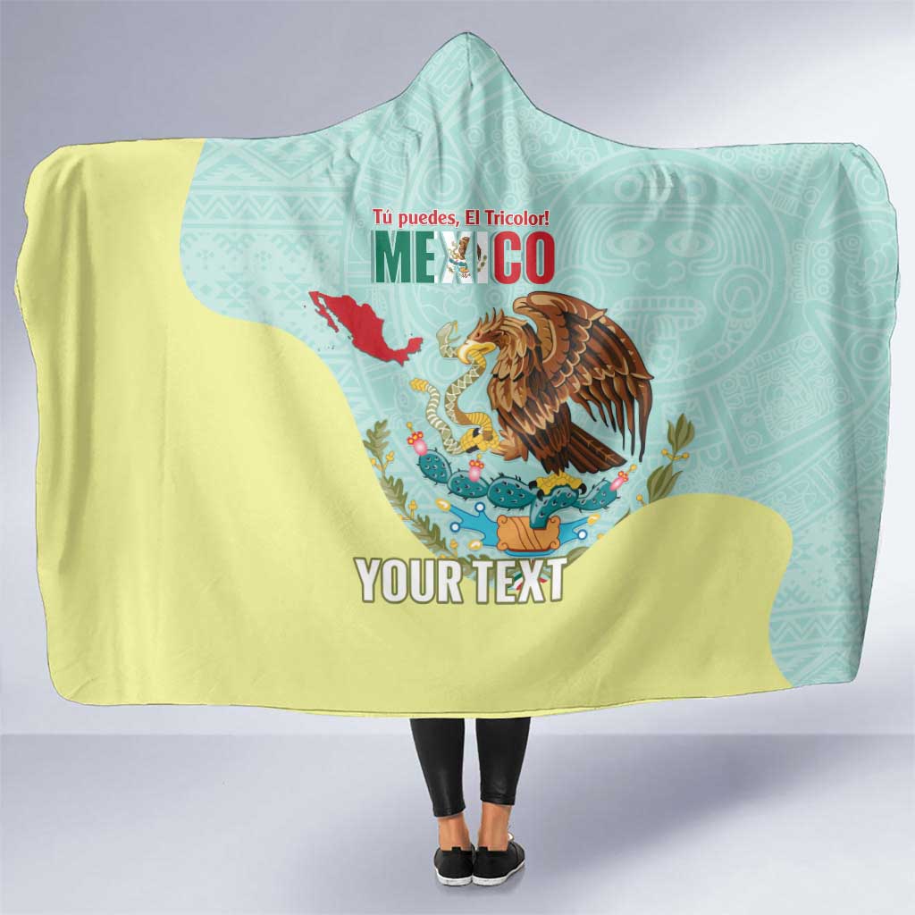Custom Mexico Football Hooded Blanket Tu Puedes El Tricolor Cyan - Wonder Print Shop
