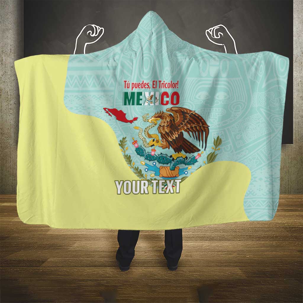Custom Mexico Football Hooded Blanket Tu Puedes El Tricolor Cyan - Wonder Print Shop
