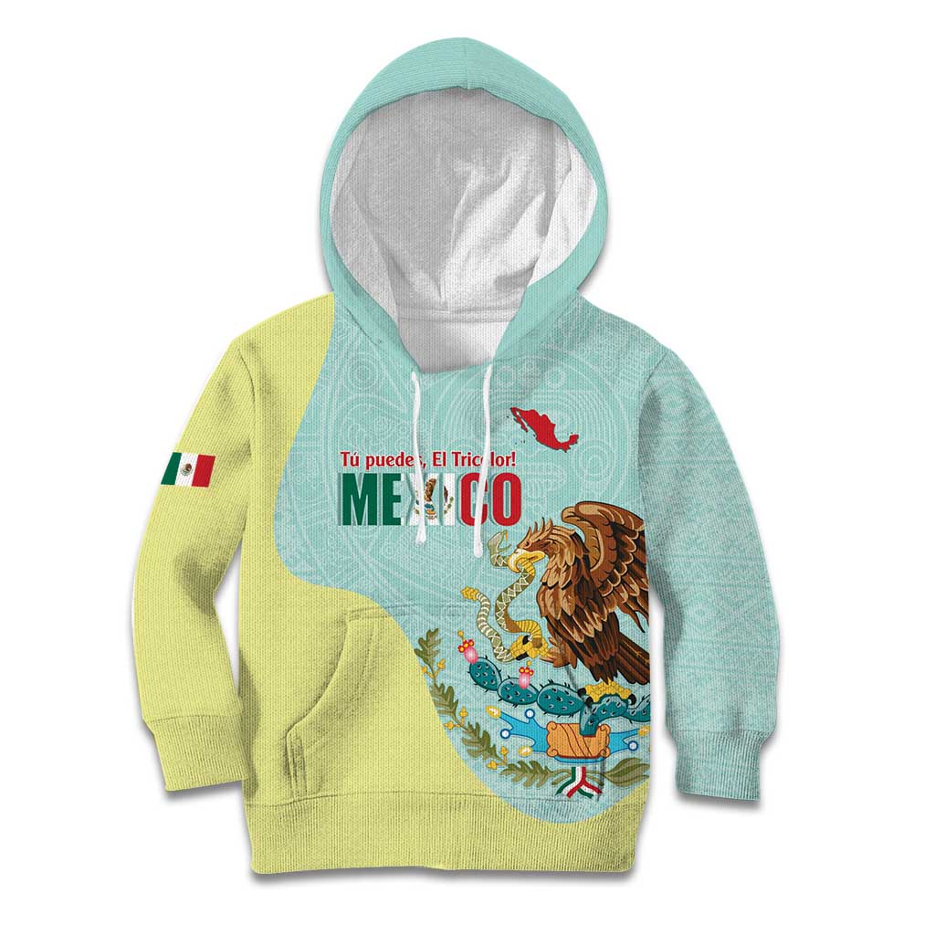 Custom Mexico Football Kid Hoodie Tu Puedes El Tricolor Cyan - Wonder Print Shop