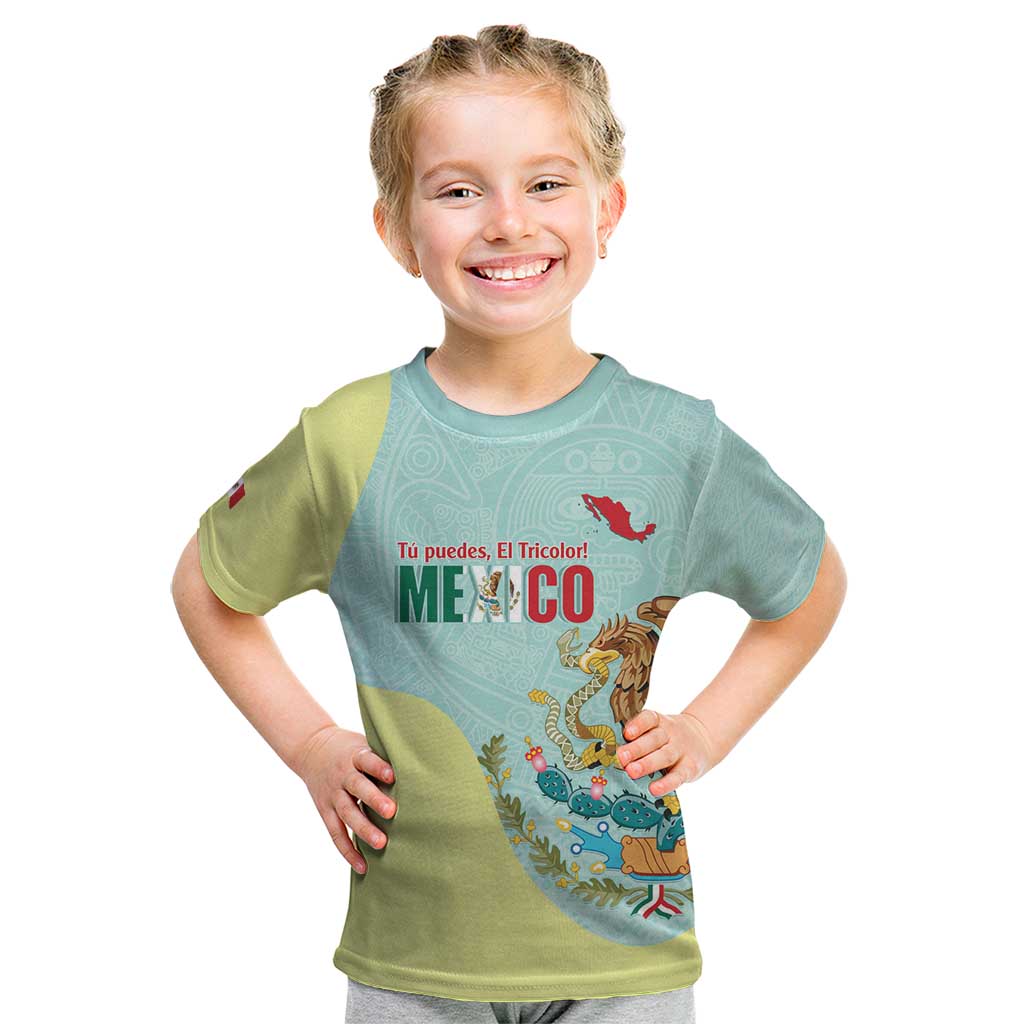 Custom Mexico Football Kid T Shirt Tu Puedes El Tricolor Cyan - Wonder Print Shop