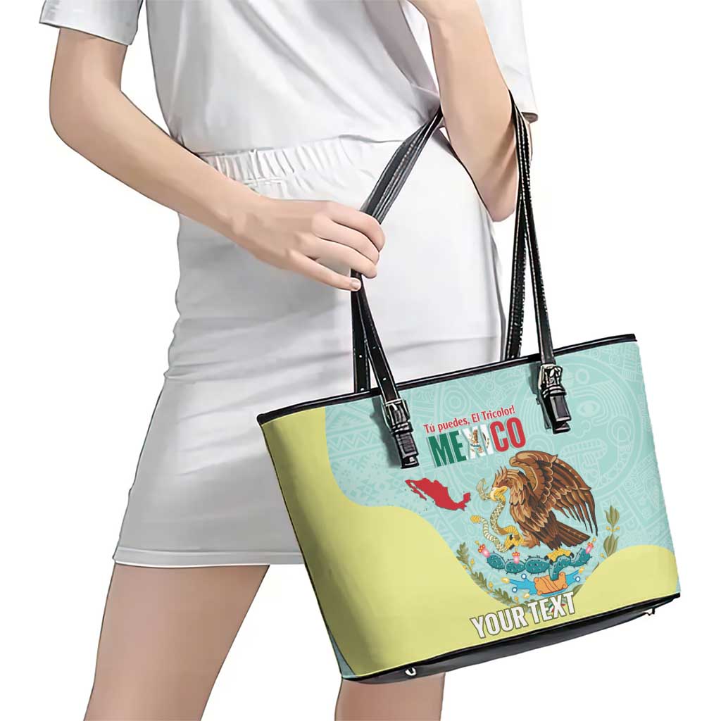 Custom Mexico Football Leather Tote Bag Tu Puedes El Tricolor Cyan - Wonder Print Shop