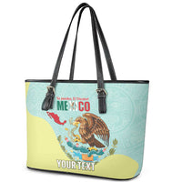 Custom Mexico Football Leather Tote Bag Tu Puedes El Tricolor Cyan - Wonder Print Shop