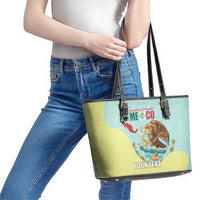 Custom Mexico Football Leather Tote Bag Tu Puedes El Tricolor Cyan - Wonder Print Shop