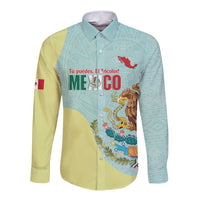Custom Mexico Football Long Sleeve Button Shirt Tu Puedes El Tricolor Cyan - Wonder Print Shop