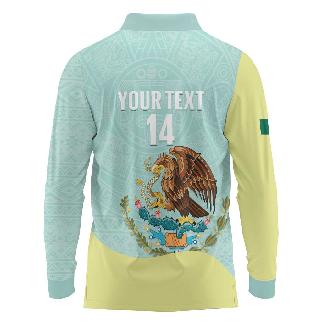 Custom Mexico Football Long Sleeve Polo Shirt Tu Puedes El Tricolor Cyan - Wonder Print Shop